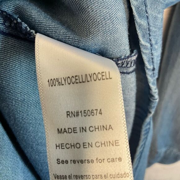 New Billy T Chambray Blue Denim Jean‎ Shirt Dress Cold Shoulder Lightweight - Picture 7 of 9